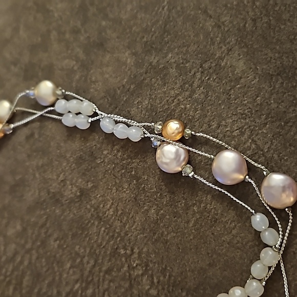 VTG DRESS BARN Faux Coin Pearl Layered Mermaidcore Twisted Chain Necklace - Picture 5 of 7